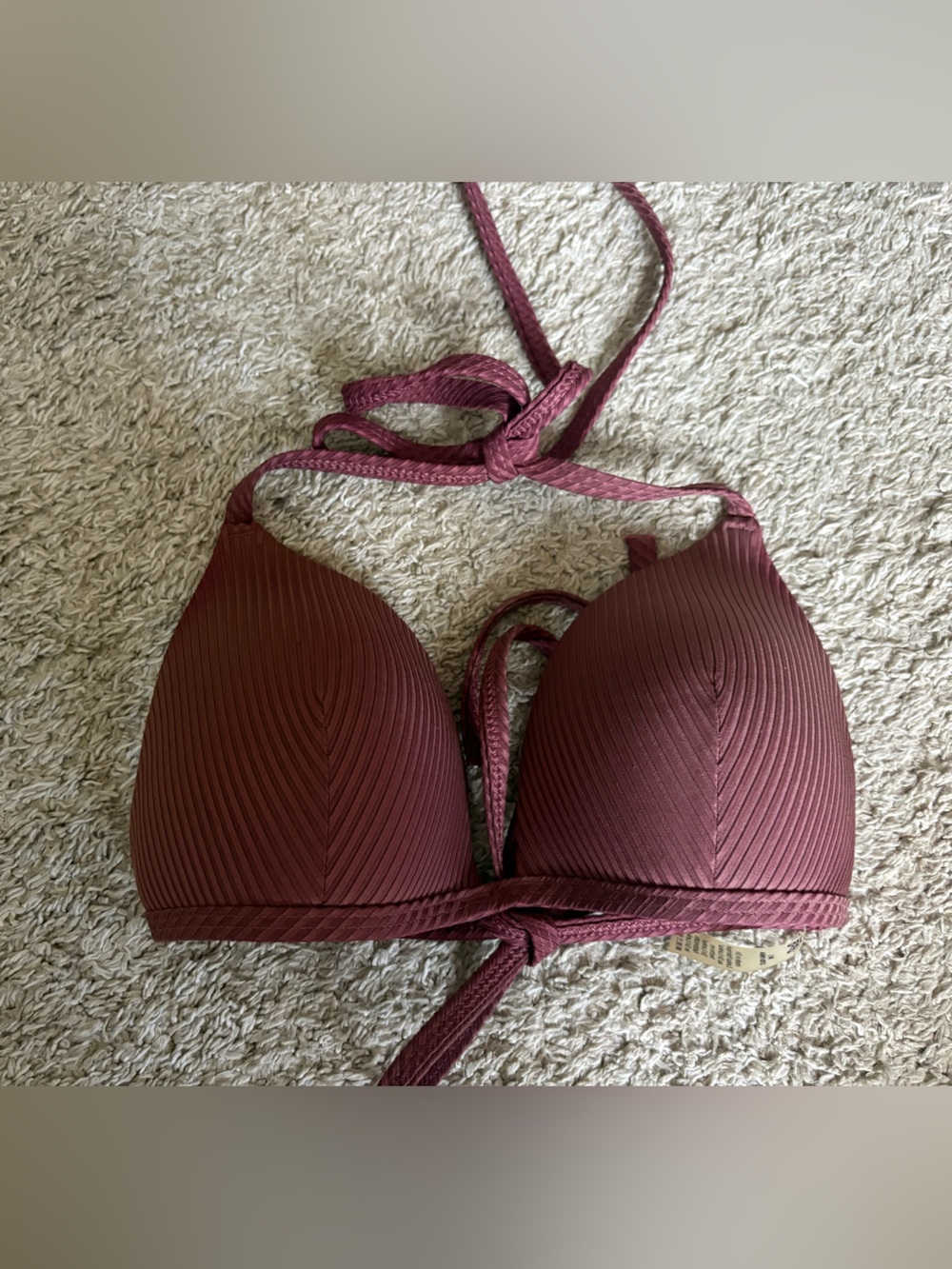 PINK Victoria's Secret Ribbed Wine Bikini Top